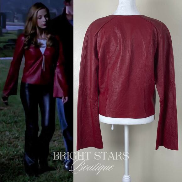 Rare Red Leather Jacket ASO Buffy the Vampire Slayer Tie Front Deadstock Vintage - Picture 2 of 12
